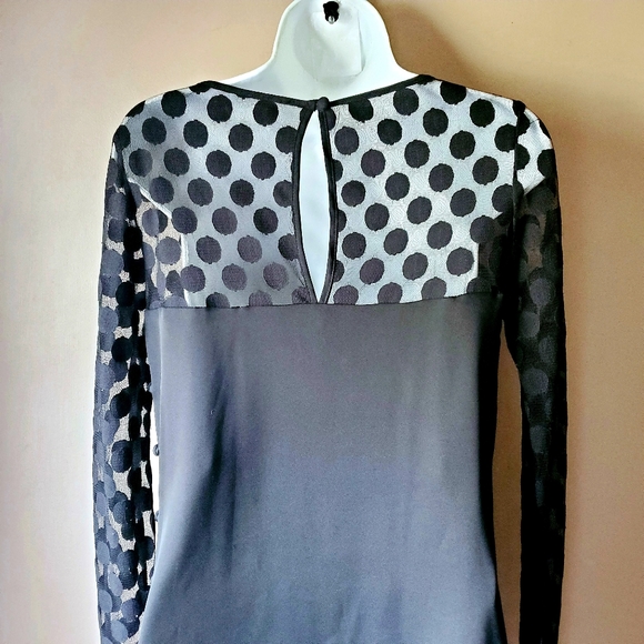MILLY Black Dot Silk Top Blouse Sz 2 XS - Picture 4 of 8